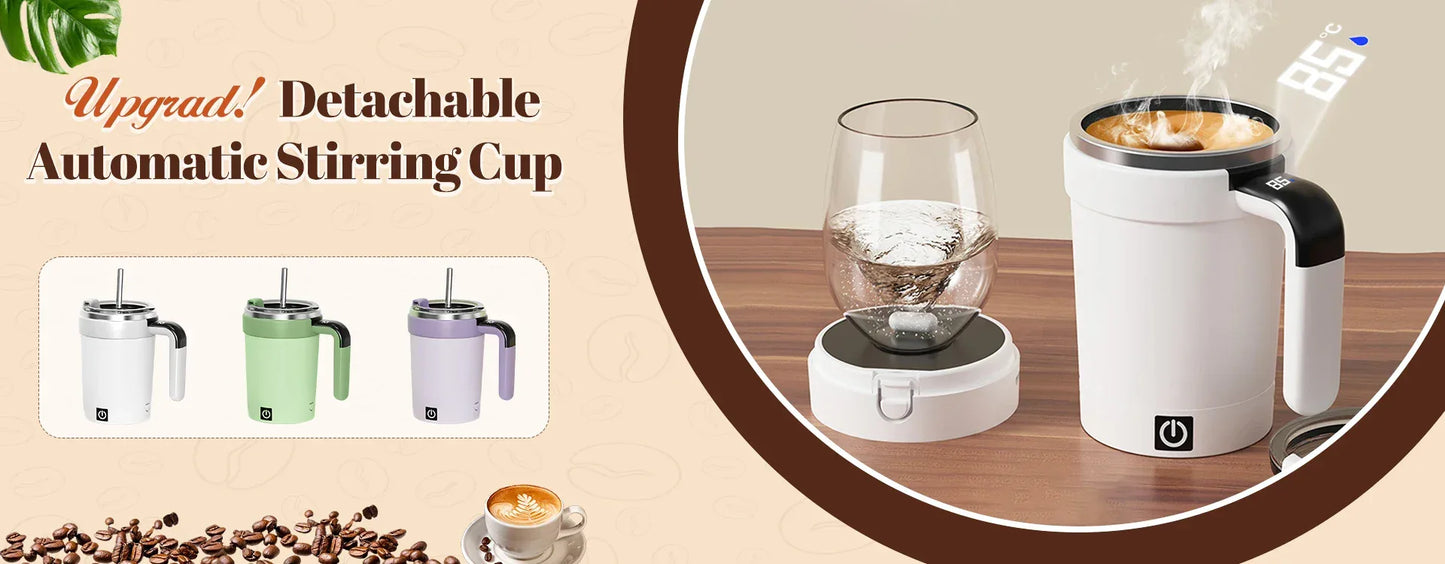 380ML Automatic Magnetic Stirring Mug with Straw & Lid Stainless Steel Waterproof USB Electric Mixing Coffee Mug 2025 New