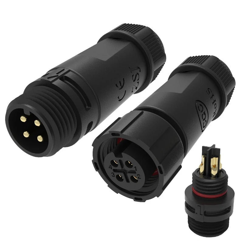 M12 Welded Connector Outdoor 2 3 4 5 6 7 8 Pin IP68 Waterproof Assembled Connector Joint Aviation Docking Male Female Plug
