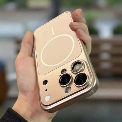Original Metal Color Magnetic Charge Case For iPhone 18 17 Air 16 15 14 13 Pro Max For Magsafe Large Window Plating Rugged Cover