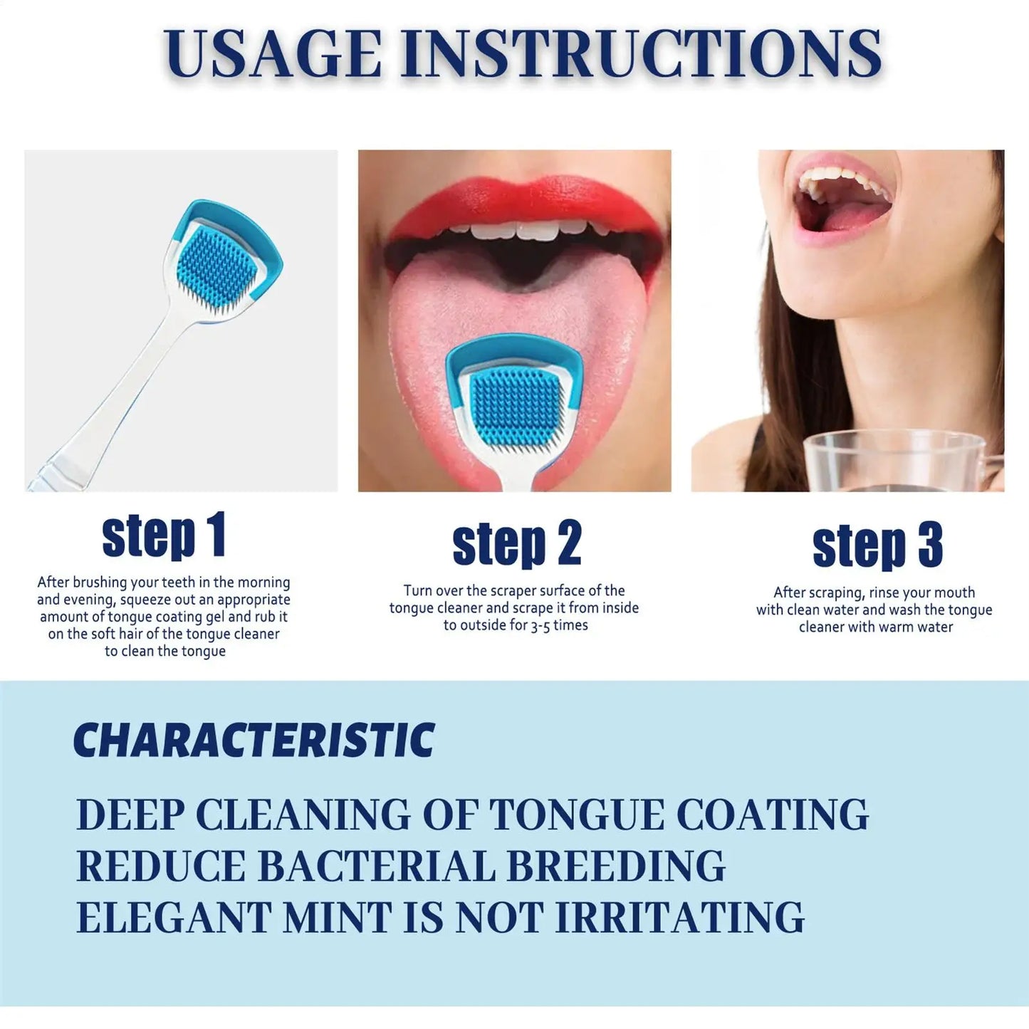 Tongue Cleaning Gel Set Effective Tongue Cleaner Gel Orals Cleaner Set Mint Tongue Scraper & Scrubber Effective Mouth Odor