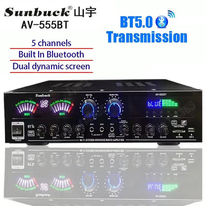 AV-555BT/999BT Max 4000W Bluetooth Sound Amplifiers Dual Dynamic Screen HiFi Digital Stereo Amplify For Home Car Theatre Karaoke