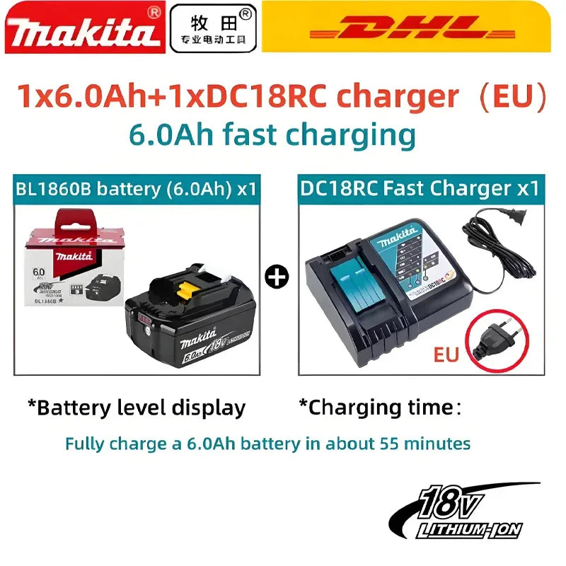 Original Makita 6Ah for Makita 18V Battery BL1830B BL1850B BL1850 BL1840 BL1860 BL1815 Replacement Lithium Battery