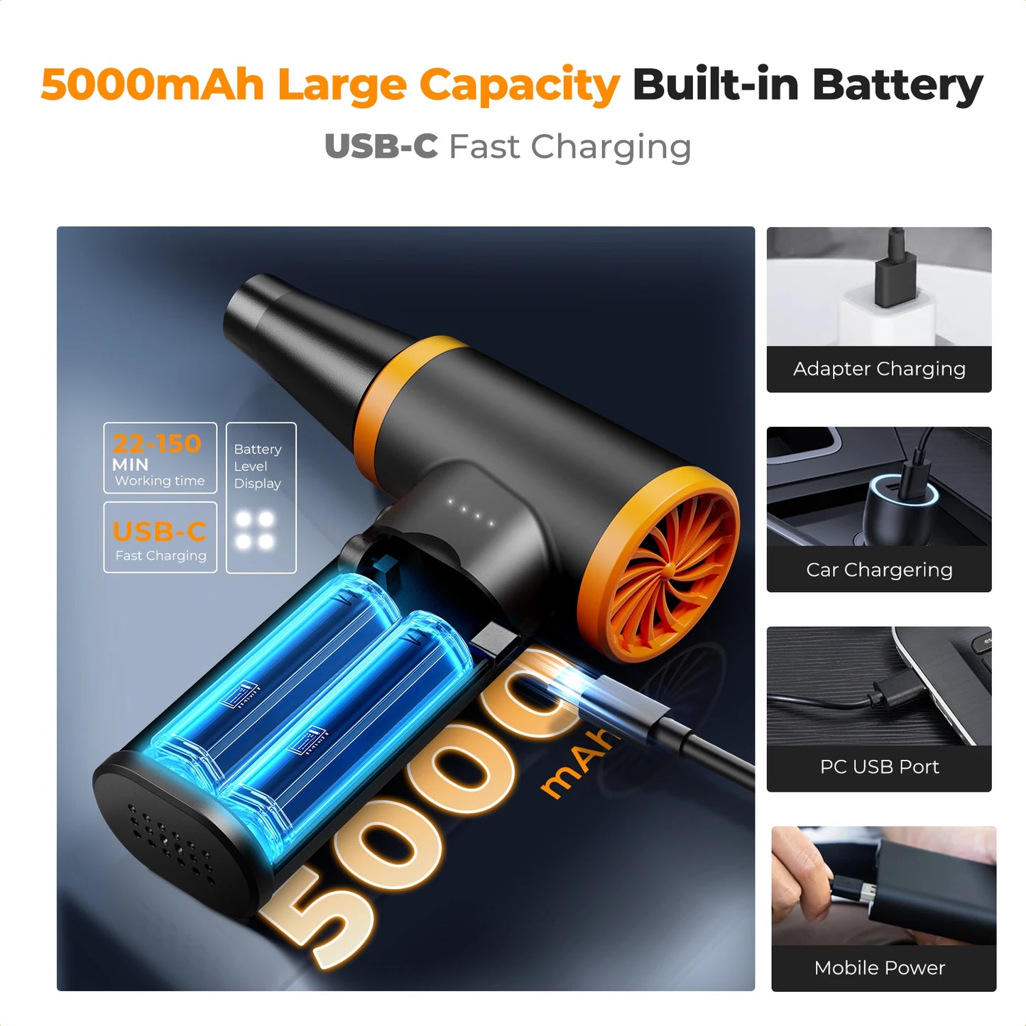 K&F CONCEPT Electric Air Duster Cordless Compressed Air Blower Suction for Computer,PC,Laptop Keyboard,Car,Camera Dust Cleaner