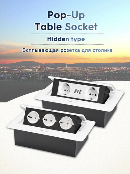 White/Black/Silver/Gold(Бронза Bинтажна) Metal Panel EUR Version RU Table Socket 2/3 Outlet USB Office Kitchen Cabinet Install