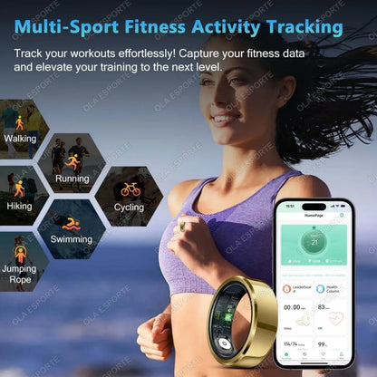 2025 Smart Ring Blood Pressure Heart Rate Sleep Monitoring Smartring IP68 & 5ATM Waterproof Multi-sport Mode Smartring Man Women