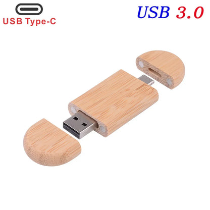 2 IN 1 TYPE-C USB 3.0 Flash Drive 128GB Free Custom Logo Pen Drive 64GB Wooden Pendant Memory Stick 32GB Creative Wedding Gift