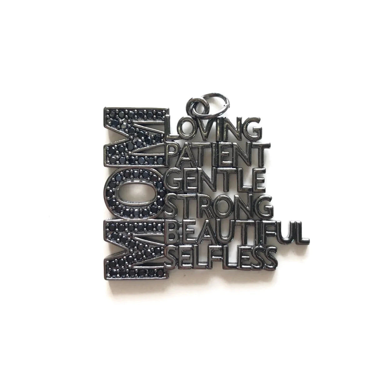 5pcs Micro Paved Mom Is Loving Strong... Word Charm Letter Pendant for Mother's Day Gift Women Bracelet Necklace Jewelry Making