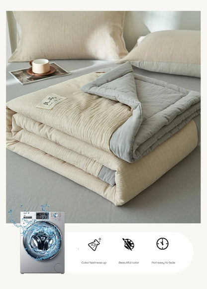 Japanese Double-Layer Yarn Summer Quilt High-Quality Two-Tone Soybean Thin Quilt Skin-Friendly Cooling Comfort for Single Double