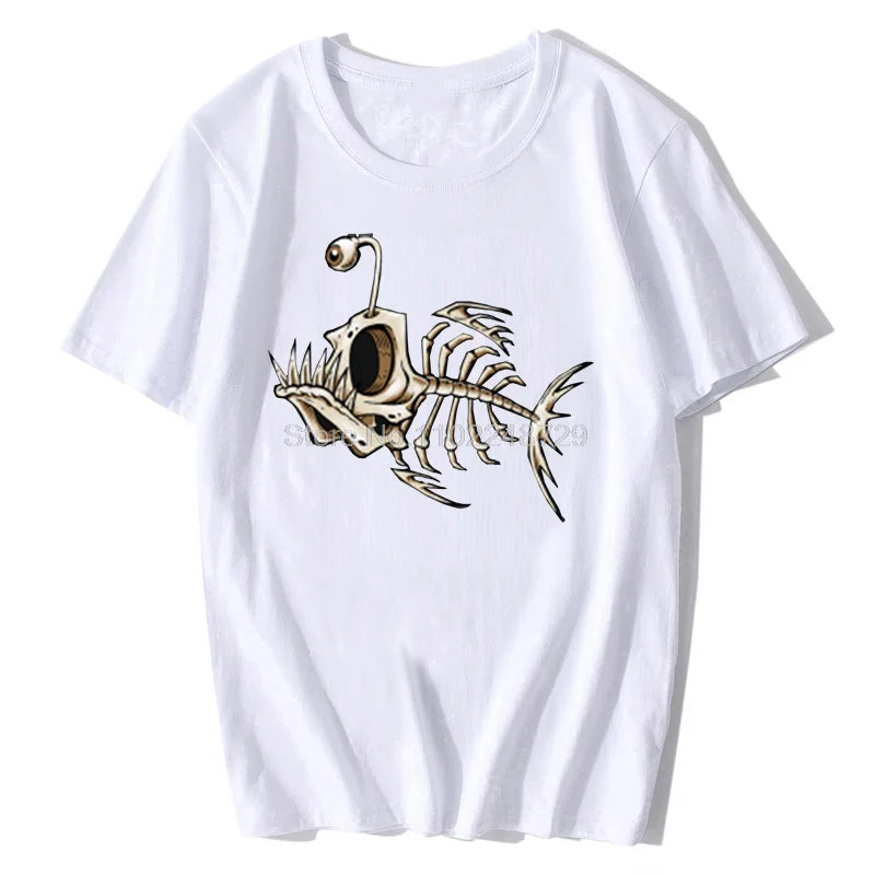 Bonefish Skull Deep Sea Fish Skeleton Funny Fisherman Angler T-Shirt Cotton O-Neck Short Sleeve Men T Shirt Oversize Streetwear