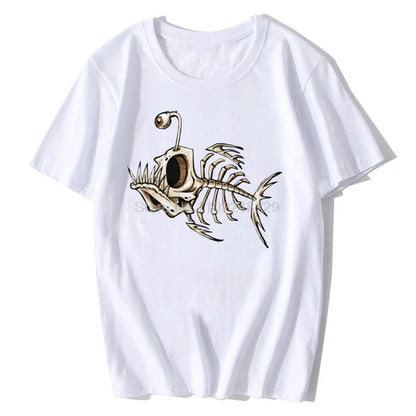 Bonefish Skull Deep Sea Fish Skeleton Funny Fisherman Angler T-Shirt Cotton O-Neck Short Sleeve Men T Shirt Oversize Streetwear