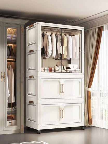 Multi-Functional Folding Storage Cabinet for Home Office Kitchen Bathroom Organizer with Doors White Black Gray