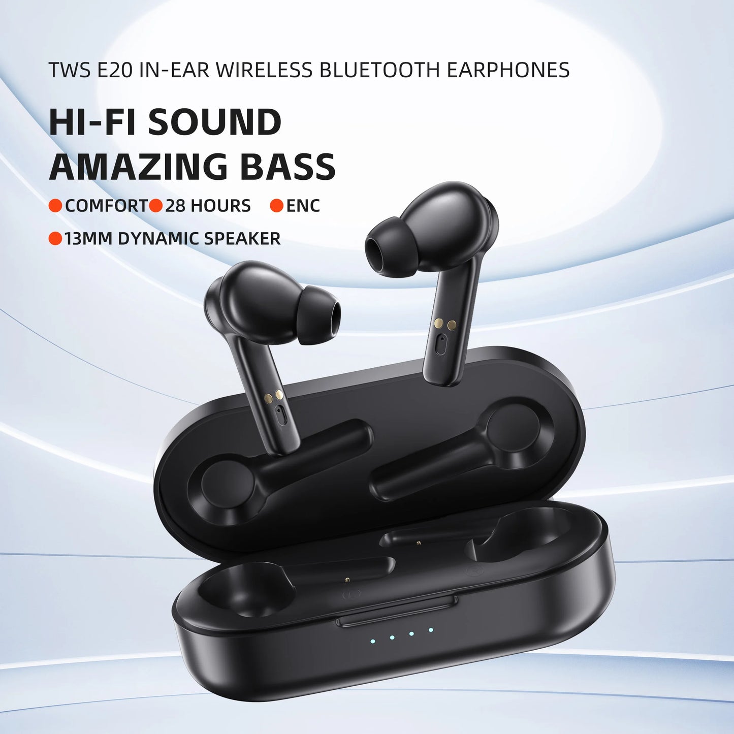 QERE E20 Wireless Headphones, TWS Bluetooth 5.3,HD Microphone,HIFI Earphones,13mm Driver,68Ms Low Latency,4 Mics, ENC Call, New