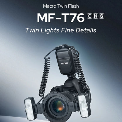 Godox MF-T76 C/N/S Macro Twin Flash TTL Auto Flash 1.2s Full-Power Recycling Dual Flash Heads compatible with Sony Canon Nikon