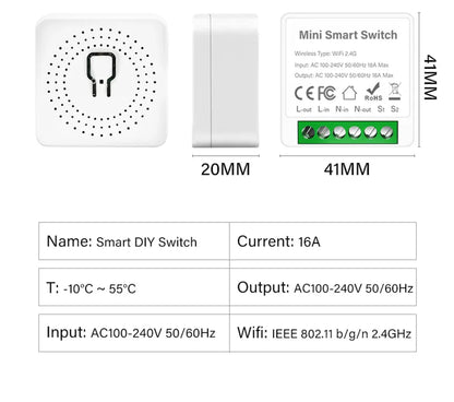 Zigbee/Wifi 1/2/3/4CH MINI Smart Switch Two-Way Control Wireless Light Switch Smart Home Automation Via Alexa Google SmartLife