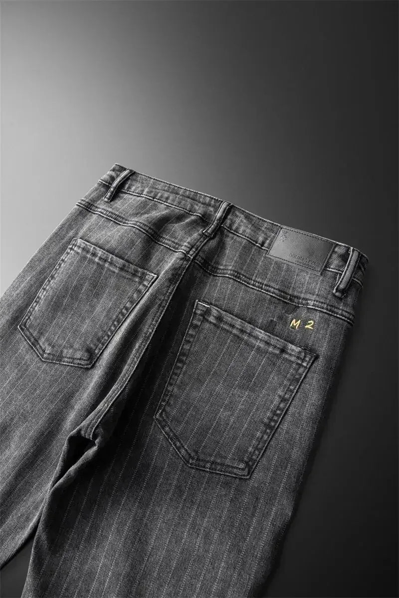Trousers Skinny Luxury Men's Jeans Stripe Slim Fit Man Cowboy Pants with Pockets Tight Pipe Soft New in Plus Size Trend 2024 Xs
