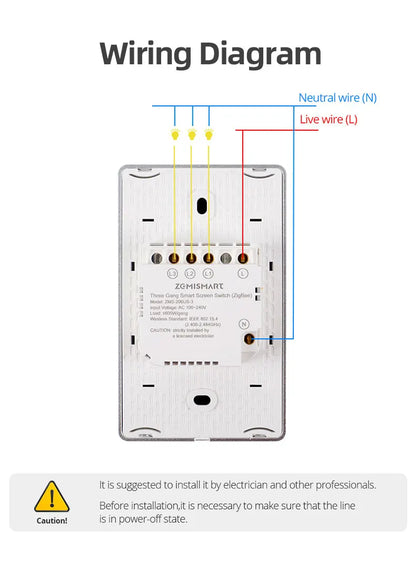 Zigbee Smart DIY Name Switch Work with Tuya App US Type Display Screen Touch Wall Light Switch Alexa Google Home Voice Control