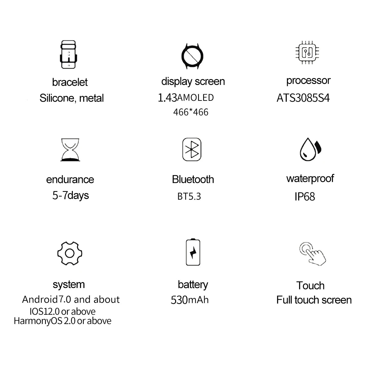 NORTH EDGE NEW GPS Smart Watch 1.43'' HD AMOLED Display Built-in GPS Altitude Barometer Compass Bluetooth Phone Call Smartwatch