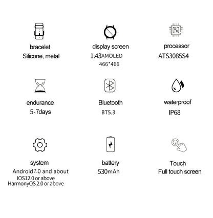 NORTH EDGE NEW GPS Smart Watch 1.43'' HD AMOLED Display Built-in GPS Altitude Barometer Compass Bluetooth Phone Call Smartwatch