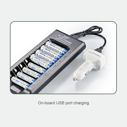 Rechargeable Battery Charger USB Output 8 Slots Fast Charging Short Circuit Protection for 1.2V NiMH AAA/AA Batteries Charger