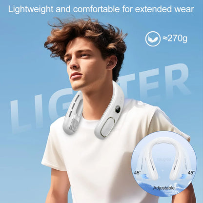Portable Neck Fan Mini Neck Cooler Bladeless Hanging Neck Fan 4000mAh USB Rechargeable Ice Cooling fan with LED Digital Display