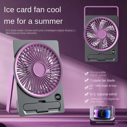 Ultra-thin Desktop Fan Digital Display USB Charging Strong Wind Portable Silent Card Style Fan Dormitory Office Summer Small Fan