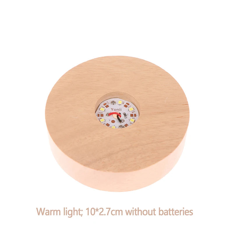 1PC Battery Operated 8/10cm Round Wooden LED Light Dispaly Base Stand Holder Table Night Lamp Base Crystal Glass Art Ornaments