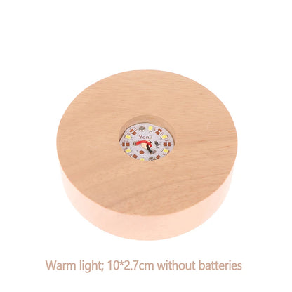 1PC Battery Operated 8/10cm Round Wooden LED Light Dispaly Base Stand Holder Table Night Lamp Base Crystal Glass Art Ornaments