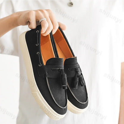 2025 Men Flat Loafers Frosted Suede Flat Shoes Comfortable Non Slip Trendy Fashion Loafers Lightweight Outdoor Casual Shoes