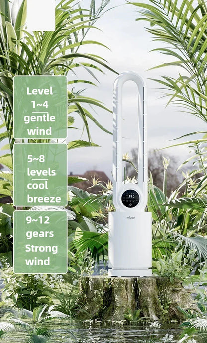 12-Speed Touch Control Bladeless Fan‌ Removable Washable Grille Tip-Over Protection Energy Efficient Cooling Tower Living Rooms