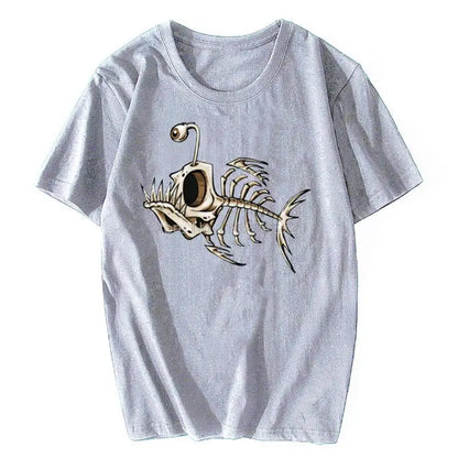 Bonefish Skull Deep Sea Fish Skeleton Funny Fisherman Angler T-Shirt Cotton O-Neck Short Sleeve Men T Shirt Oversize Streetwear