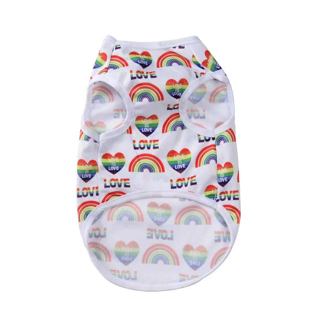 Breathable Dog Clothes For Small Medium Dogs Cats Summer Creative Rainbow Print Puppy Vest T-shirt Schnauzer Pug Pet Costume