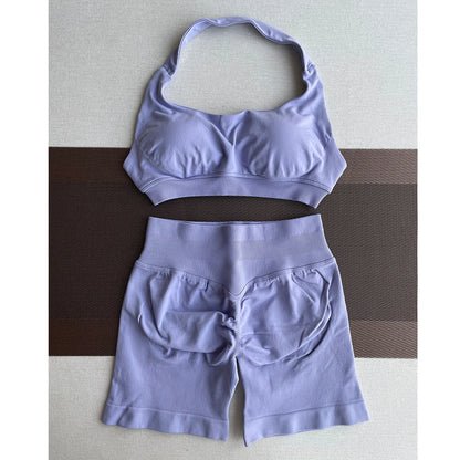 2 Pieces Yoga Gym Set Women Seamless Strappy Yoga Bra High Waist Workout Scrunch Shorts Sports Set Fitness Clothes Sportswear
