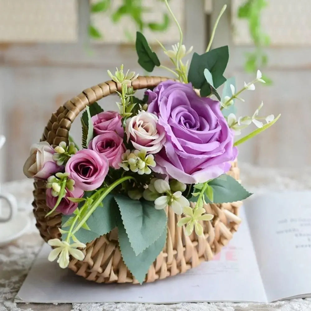 Willow Woven Hand-held Flower Basket DIY Flower Basket Picnic Rattan Basket Storage Basket Photography Props Holiday Gift Basket