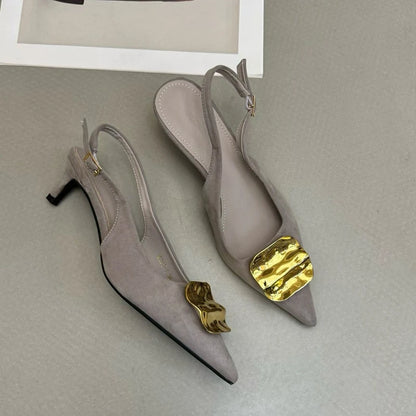 SUOJIALUN 2026 Summer New Brand Women Sandal Fashion Buckle Ladies Elegant Dress Slingback Shoes Thin High Heel Pointed Toe Pump