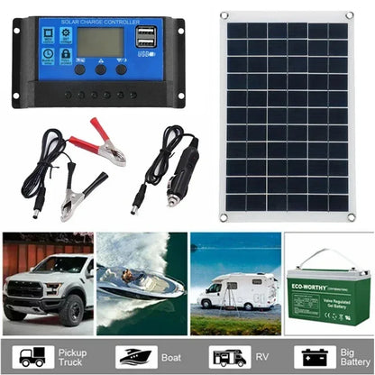 18V Solar Panel 100W + Dual USB Waterproof Outdoor Hiking Camping Portable Battery Mobile Phone Charging Bank Chargings Panels