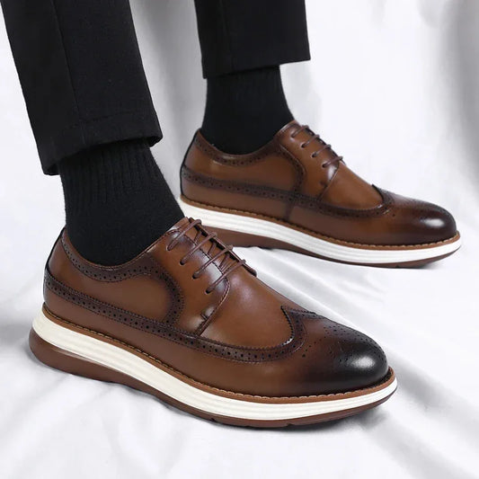 Men's Casual Leather Thick Soled Simple Walking Shoes Fashion Oxford Shoes High End British Style Office Business Dress Shoes