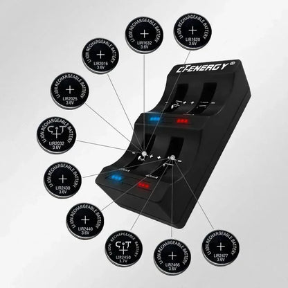 Travel Portable Charger for 1220 1240 1620 1632 2032 2025 2016 2430 2440 2450 2477 Lithium Coin Battery 8 Slot Smart Charger