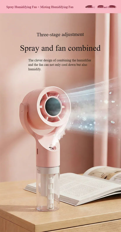 Portable Handheld Spray Mist Fan Mini Turbine Rechargeable Cooling Fan For Desktop Outdoor Camping Student Dormitory Summer Use