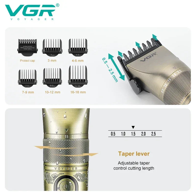 VGR intelligent digital hair clipper metal retro machine height endurance hair trimmer hair salon home carving push shear V-659