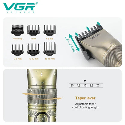 VGR intelligent digital hair clipper metal retro machine height endurance hair trimmer hair salon home carving push shear V-659