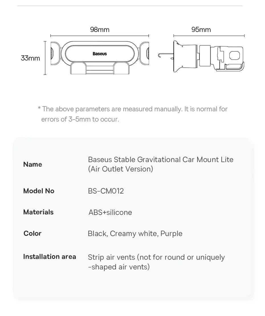 Baseus Car Phone Holder for Car Air Vent Mount Phone Holder Stand for iPhone Samsung Gravity Mobile Phone Holder Gps Flexible
