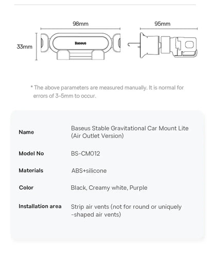 Baseus Car Phone Holder for Car Air Vent Mount Phone Holder Stand for iPhone Samsung Gravity Mobile Phone Holder Gps Flexible