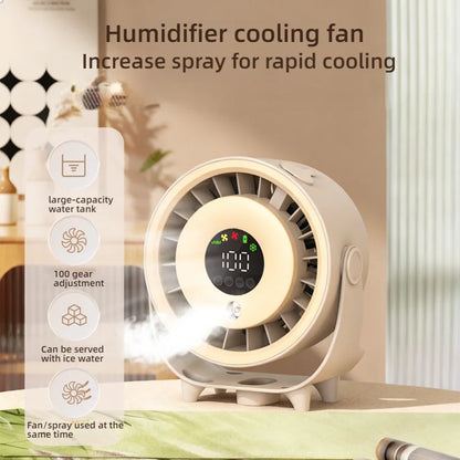 New Misting Fan Humidifying Rapid Cooling Hanging Hole Low Noise Digital Display Button Controlled Speed Fine Absorbable
