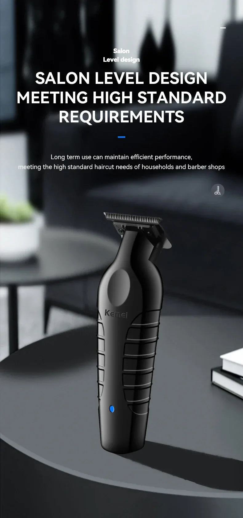 Kemei Men's Cordless Hair Clipper USB Rechargeable Zero Gap Trimmer Electric Hair Clipper Original Blade Accessories KM-2299