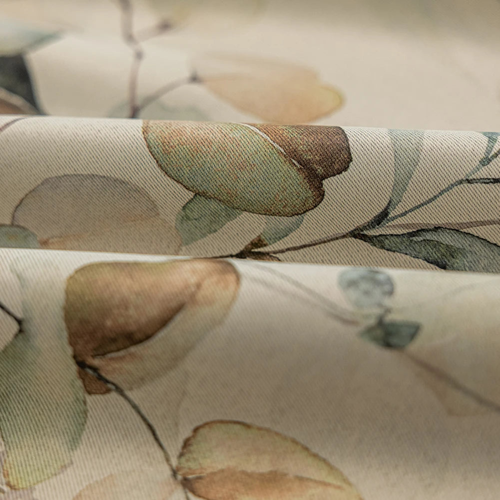 LEEJOOM Green Leaves Printed Blackout Curtain Window Blinds for Living Room Bedroom French Window 1PC