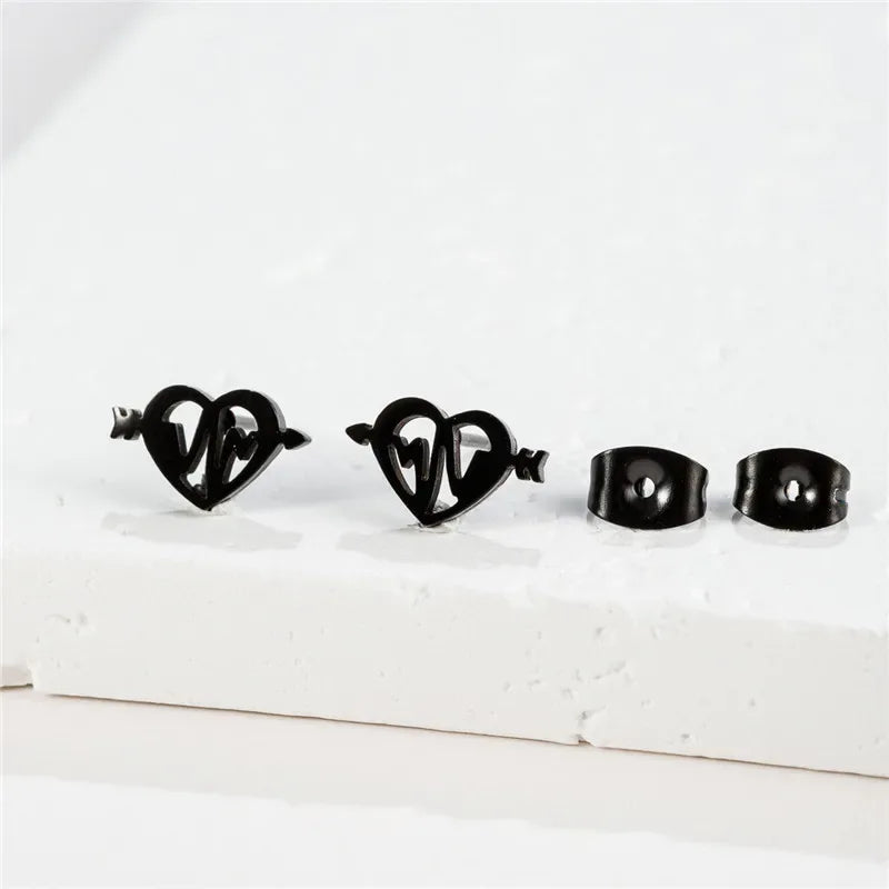 Fashion Small Heartbeat Stud Earrings Medical ECG with Heart Earings for Women Everyday Jewelry Girls Valentine's Day Gift