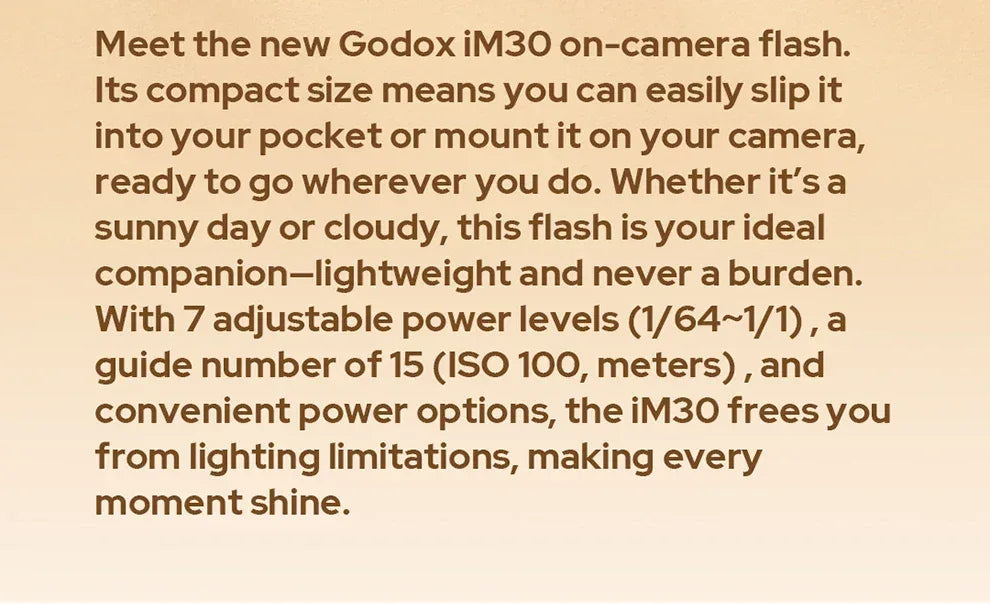 Godox iM30 iFlash Camera Flash GN15 7Power Levels Universal Hot Shoe on Camera Mini Flash for  Fuji Sony zv1 zve10 Ricoh gr3