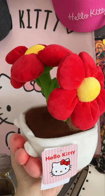 New Sanrio Kawaii HelloKitty Plushie Stuffed Potted Plant Orange Plush Doll KT Purple Flower Room Peluche Kid Christmas Gift