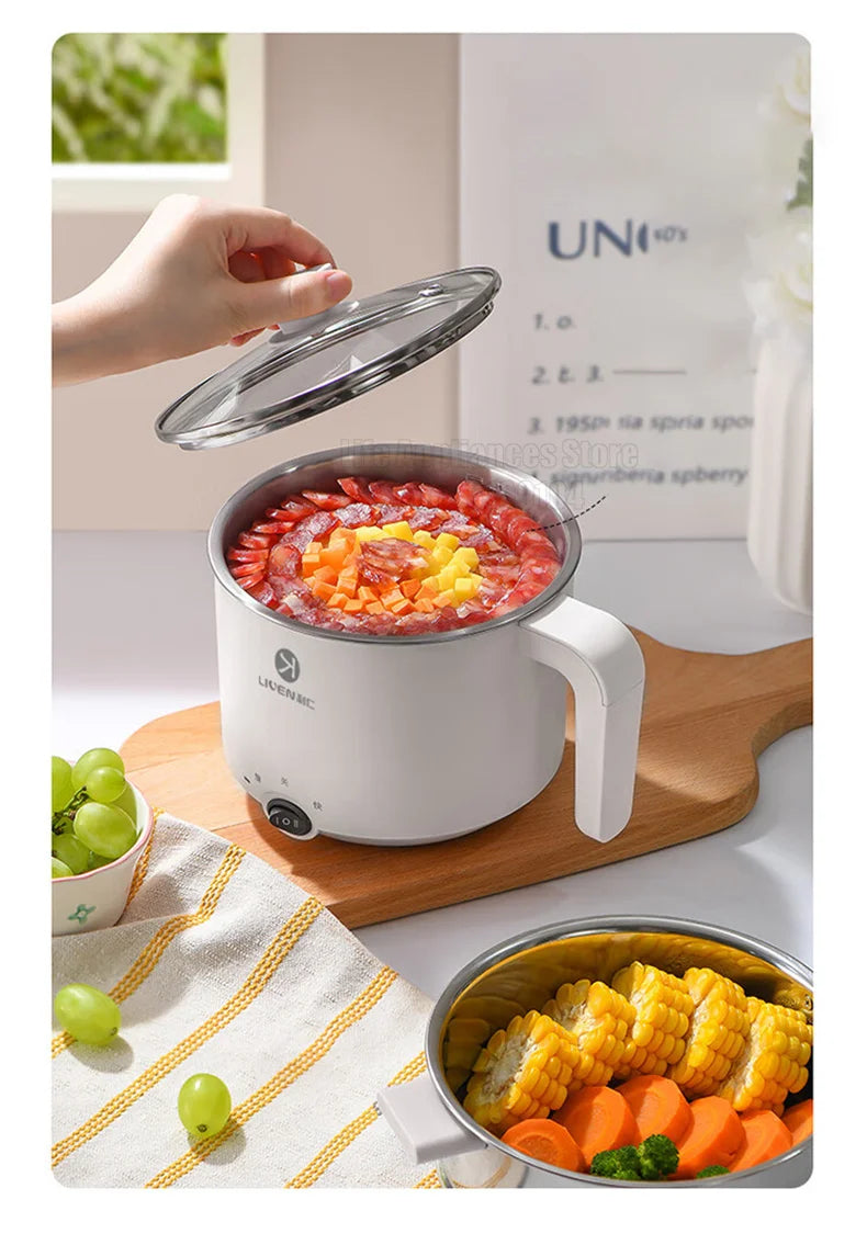 Liven Electric Multi Cooker 1.8L with 304 Stainless Steel Steamer Multifunctional Cooking Rice Porridge Noodle Mini Hot Pot 600W