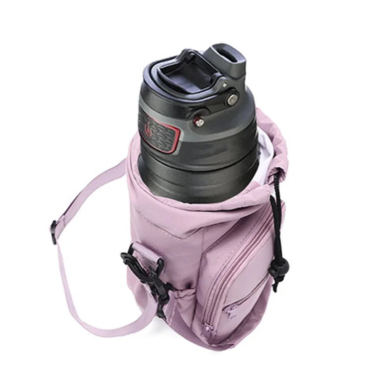 Portable Water Bottle Bag with Adjustable Strap Thermal Mugs Insulated Protective Cover Phone Pocket Outdoor Sports Travel Bag
